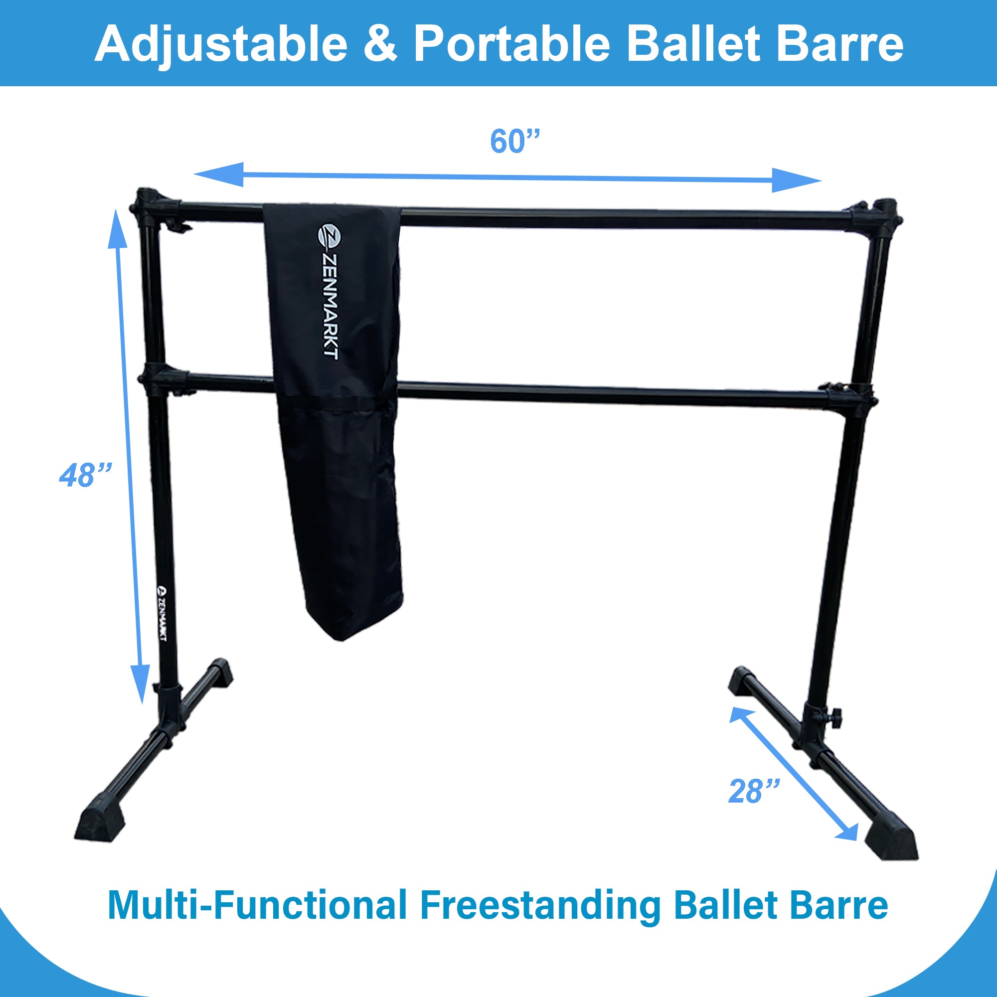 5FT Freestanding Double Aluminum Ballet Barre - Professional Dance Bar  Portable Lightweight + Carry Bag